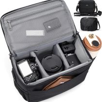 RAINSMORE Camera Bag for DSLR SLR Mirrorless Camera,Small Camera Sling Bag for Photographers Waterproof Camera Case with Tripod Holder Compact Camera Bag Crossbody with Rain Cover Black